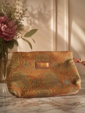 Jim Thompson Silk Orange Green Paisley Jacquard Cosmetic Bag Coin Purse